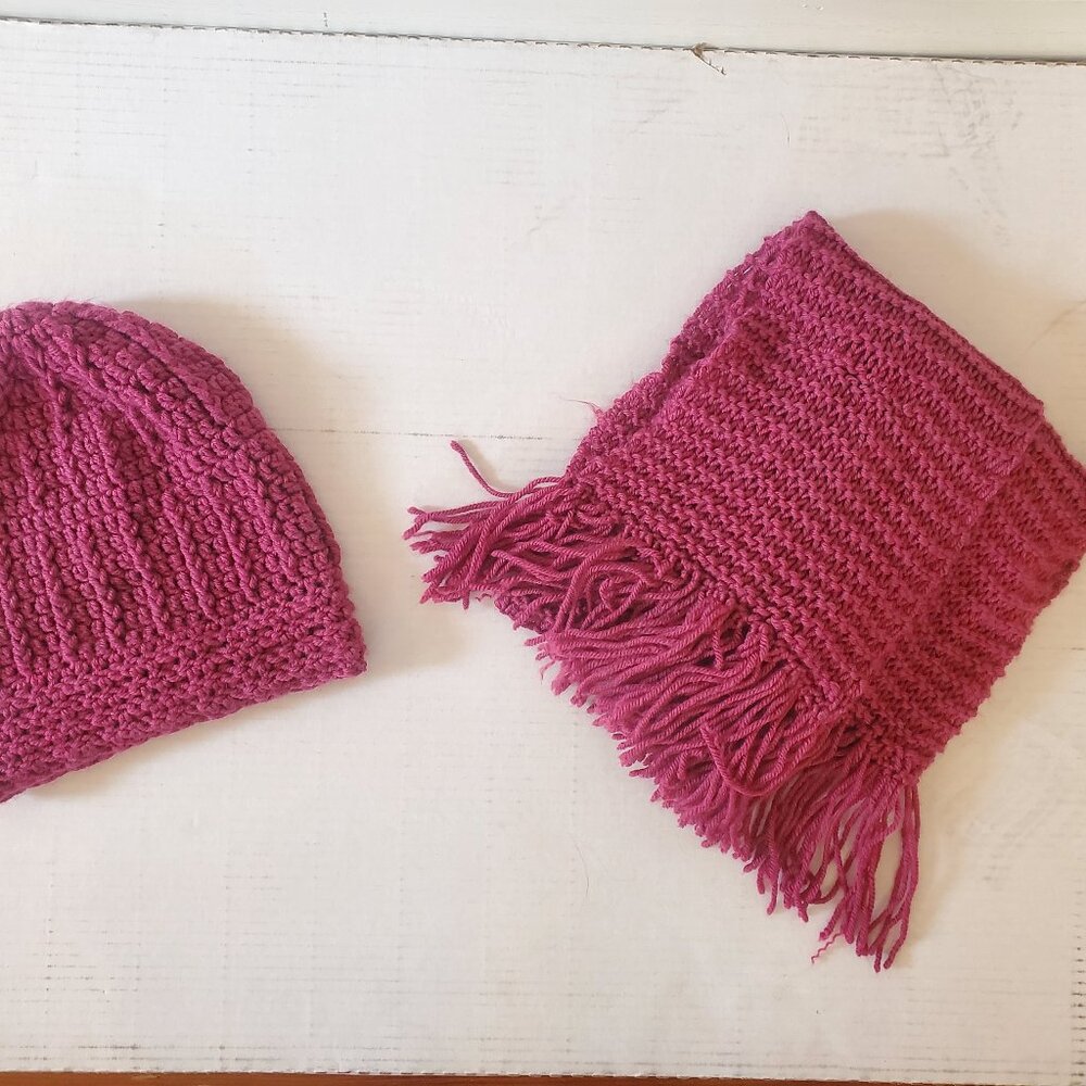 Hand Knit Scarf and Beanie Set